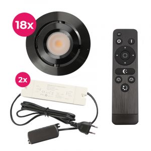 18 kantelbare veranda spots Rona, IP44, met aansluitset en afstandsbediening, zwart