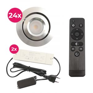 24 kantelbare veranda spots Rona, IP44, met aansluitset en afstandsbediening, geborsteld chroom