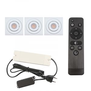 3 kantelbare veranda spots Rona vierkant, IP44, met aansluitset en afstandsbediening, wit
