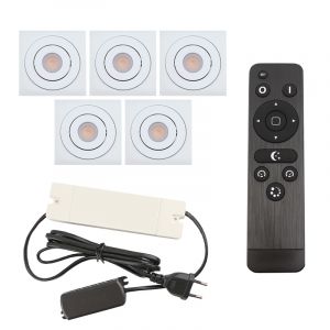 5 kantelbare veranda spots Rona vierkant, IP44, met aansluitset en afstandsbediening, wit