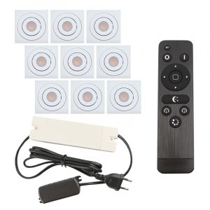 9 kantelbare veranda spots Rona vierkant, IP44, met aansluitset en afstandsbediening, wit
