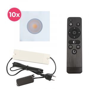 10 vierkante witte veranda inbouwspots Dico, IP65, incl. aansluitset en afstandbediening