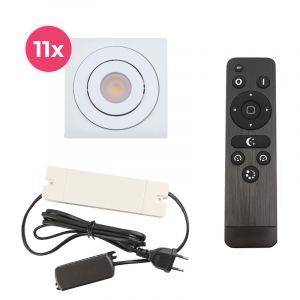 11 kantelbare veranda spots Rona vierkant, IP44, met aansluitset en afstandsbediening, wit