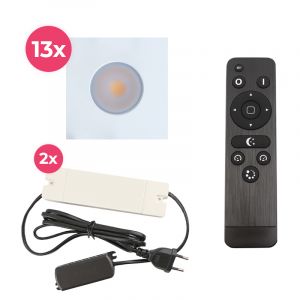 13 vierkante witte veranda inbouwspots Dico, IP65, incl. aansluitset en afstandbediening