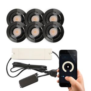 6 kantelbare smart veranda spots Rona, IP44, met aansluitset, zwart