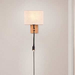 Witte wandlamp hout, Fransien, met schakelaar