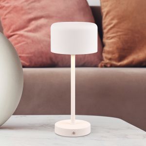 Witte tafellamp modern, Dustin, 1,5W, 3000K LED, met touchdimmer