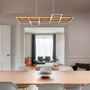 Houten hanglamp bruin, Justian, 42W, 3000K LED, 3-staps dimbaar