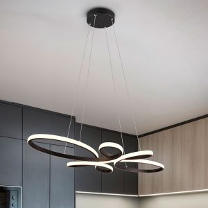 Zwarte eettafel hanglamp design, Vikash, 32W, 3000K LED, 3-staps dimbaar