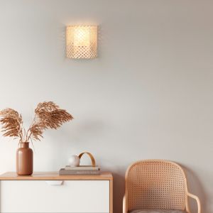 Bamboe wandlamp bruin, Joyameris, met schakelaar
