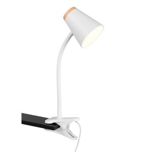 Witte klemlamp modern, Rahul, 4,5W, 3000K LED, met schakelaar