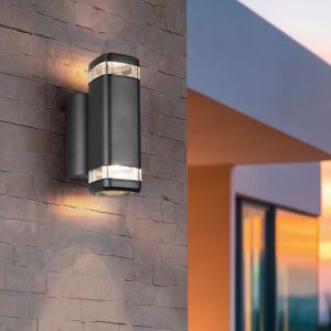 Zwarte up down wandlamp modern, Poonam, IP44