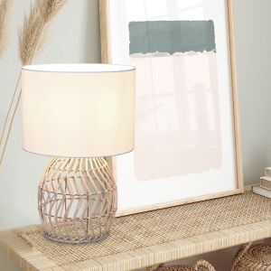 Rotan tafellamp wit, Symon, met schakelaar