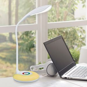 Witte bureaulamp modern, Zetan, 3W, RGBW LED, met touchdimmer