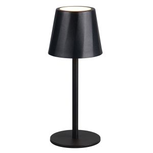 Zwarte oplaadbare tafellamp metaal, Priya, 1,6W, warm tot koud wit verstelbare LED, 3-staps dimbaar