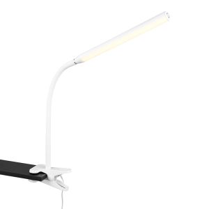 Witte klemlamp modern, Rommert, 5W, warm tot koud wit verstelbare LED, met touchdimmer
