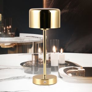 Messing oplaadbare tafellamp modern, Dustin, 1W, 3000K LED, met touchdimmer