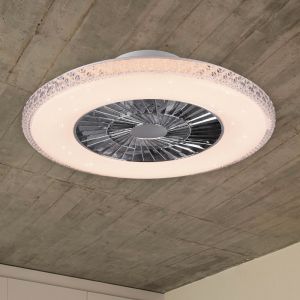 Chromen plafondventilator design, Damon, 40W, warm tot koud wit verstelbare LED, met afstandsbediening
