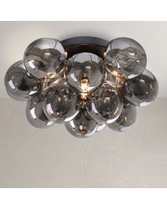 Metalen plafondlamp zwart, Cyril, met 15 glazen bollen