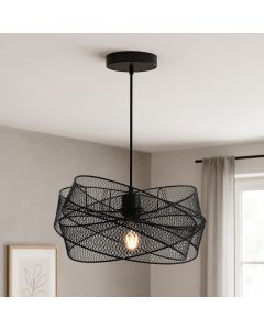 Zwarte hanglamp Diny, metaal, industrieel