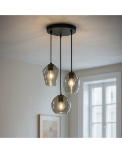 Ronde design hanglamp Lazaro met 3 rookglas kappen