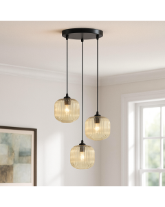 Amberkleurige hanglamp Charlois, glas, retro, 3L