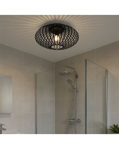 Industriële badkamer plafondlamp zwart, Lieve, IP44