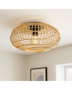 Rotan plafonnière Emilio, bruin, landelijk