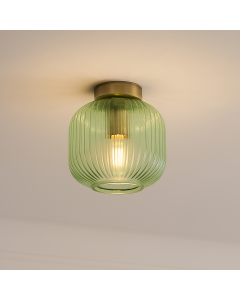 Groene plafondlamp Charlois, glas, retro