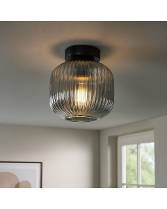 Grijze plafondlamp Charlois, glas, retro