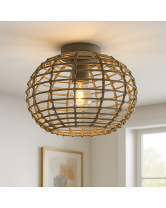Rotan plafondlamp grijs, Roza