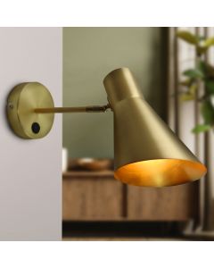 Moderne wandlamp messing, Vico, met schakelaar