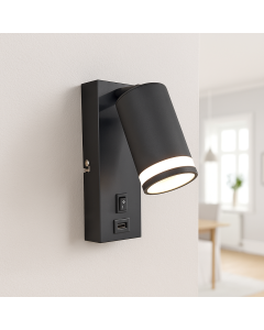 Moderne wandspot zwart, Tara, met schakelaar