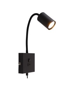 Moderne wandspot zwart, Tibor, met schakelaar