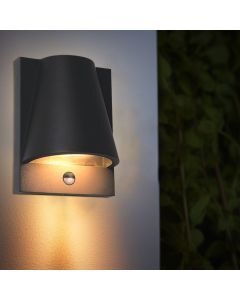Moderne buiten wandlamp met bewegingssensor zwart, Luana, IP43