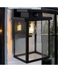 Moderne buiten wandlamp met bewegingssensor zwart, Jesca, IP44
