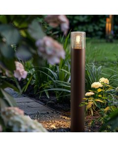Roestkleur staande buitenlamp Sanel, Smoke glas, 60cm