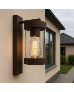 Moderne buiten wandlamp met schemersensor roestkleurig, Musa, IP44