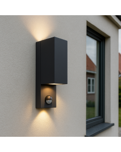 Moderne buiten wandlamp met bewegingssensor zwart, Corella, IP54
