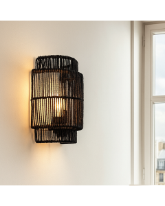 Landelijke wandlamp zwart, Selena, met schakelaar