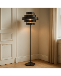 Landelijke vloerlamp zwart, Jana, met schakelaar