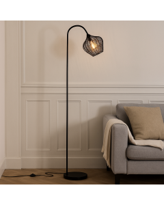 Industriële vloerlamp zwart, Pepita, met schakelaar