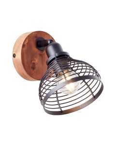Industriële wandspot Willard, zwart met bruin, hout