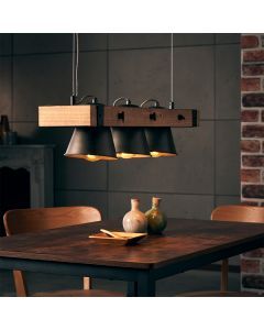 Industriële hanglamp Audrey, zwart, hout