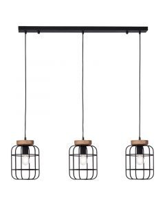 Industriële Hanglamp Taede, Zwart, hout