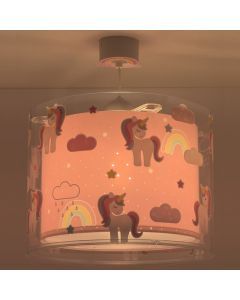 Roze kinderkamer hanglamp kunststof, Unicorn