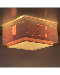 Roze kinderkamer plafondlamp kunststof, Maan en sterren
