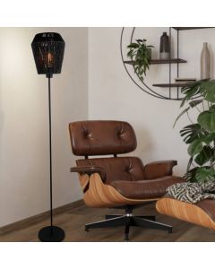 Papieren vloerlamp zwart, Caine, met schakelaar