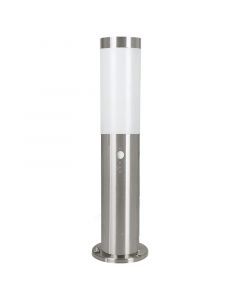 Zilveren staande buitenlamp met schemersensor kunststof, Carlein, IP44