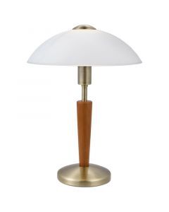 Bronzen klassieke tafellamp hout, Miam, met touchdimmer